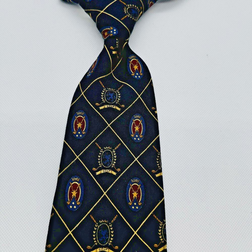 Tommy Hilfiger Vtg Silk Necktie Men Golf‎ Country Club Crest Preppy